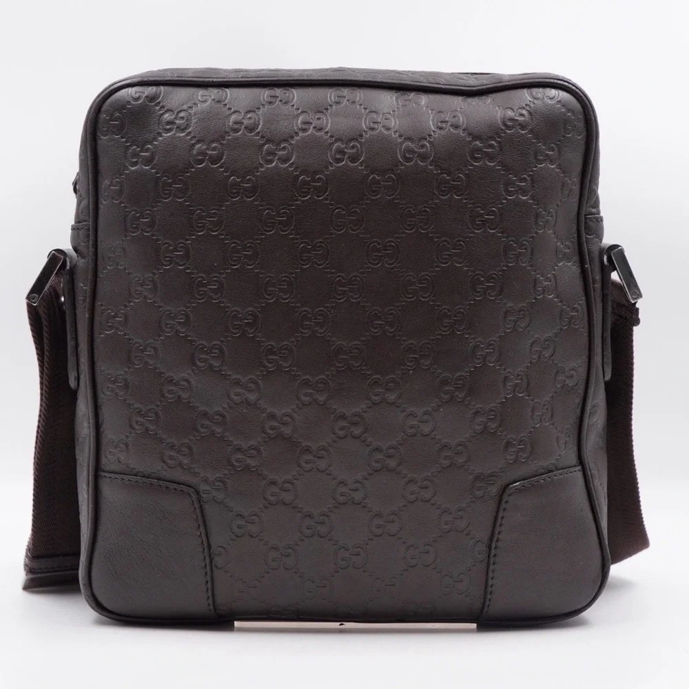 AUTHENTIC Gucci Dark Brown Embossed Leather Messenger Bag